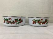 Vintage Strawberry Enamel Metal Mixing Nesting Bowls Set of 2