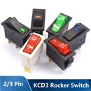 KCD3 Rectangular Latching Neon Rocker Switch ON/OFF 2-3 Pin 2-3 Way Five colours