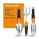 Fiskars 384490-1002 Garden Scratch Tool Set with Shovel, Hand Rake and Spade for Weed Removal, Digging, Gardening, Black/Orange
