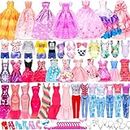 46 Pcs Doll Clothes and Accessories Kit, Including 2 Princess Gowns 4 Fashion Dresses 2 Tops 2 Pants 2 Bikini Swimsuits 10 Shoes 10 Hangers 15 Jewelry Accessories for 11"-12" Dolls