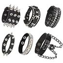 Dumcondy 6Pcs Halloween PU Leather Bracelet Punk Goth Studded Spike Rivet Buckle Wristband Cuff Bangle Black Gothic Steampunk for Men Women Unisex 80s Cool Rock Style Adjustable Party Favors