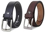 Zacharias Boy's Genuine Leather Belt for Kids kb-005_(Black & Brown) Pack of 2 (8-12 Years)