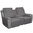 Easy-Going Recliner Loveseat Cover with Console, Reversible Couch Cover for Living Room, Split Sofa Cover for Each Seat with Elastic Straps for Kids, Dogs, Pets(2 Seater, Gray/Light Gray)