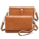 nuoku Women Small Crossbody Bag Cellphone Purse Wallet with RFID Card Slots 2 Straps Wristlet, M Size Brown, M-Size