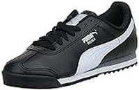 PUMA Men's Roma Basic Leather Sneaker,Black/White Silver,10 D US
