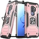 Asuwish Compatible with Samsung Galaxy S9 Plus Case and Tempered Glass Screen Protector Cover Ring Holder Stand Kickstand Full Body Phone Cases for Glaxay S9+ 9S 9+ S 9 9plus S9plus Women Rose Gold