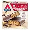 Atkins Protein Bars - Chocolaty Peanut Butter, Low Sugar, Keto Friendly, High Protein, High Fibre, 2g Sugar, 3g Carbs, 5ct