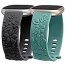 Minyee 2 Packs Floral Engraved Band Compatible with Fitbit Versa 4/Versa 3/Sense 2/Sense Band Women, Cute Embossed Silicone Wildflowers Rose Design Soft Sport Fancy Fancy Summer Strap for Sense 2