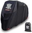 XYZCTEM Black Motorcycle Cover -Waterproof Outdoor Storage Bag,Fits up to 108" Motors,Made of Heavy Duty Material, Compatible with Harley Davison and All Motors,Professional Windproof Strap(XXL)