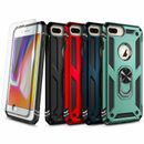 For iPhone 6 6s 7 8 Case Ring Kickstand Cover With Tempered Glass Protector