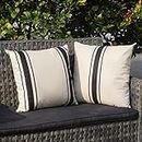 ONWAY Outdoor Pillow Covers Waterproof 20x20 Set of 2 Decorative Linen Throw Pillow Cover Beige and Black Striped Outdoor Pillows for Patio Furniture and Sunbrella