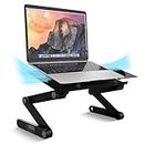 Uncaged Ergonomics WorkEZ BEST Laptop Cooling Stand with Mouse Pad adjustable height & angle lap desk for bed couch. folding aluminum standing desk MacBook riser, Black (WEBLS-b)