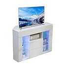 Dripex Corner TV Unit Entire Front High Gloss TV Stand Cabinet Cupboard Storage Furniture for Home Living Room Bedroom 100CM with RGB Lights for 32 40 45 50 inch TV - White