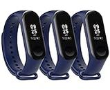 Estrenar Mi Band Strap 3 & 4 Wristband Original Soft Silicone Adjustable Replacement Straps/Belt/Band for M3 & M4 with warrenty Device not Included|Not Compatible with Mi Band 1/2|Navy Blue|Pack of 3
