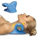 Neck and Shoulder Relaxer,Neck Stretcher Chiropractic Pillows for Pain Relief,Neck Traction for Muscle Tension Relief, Headache Relief, Cervical Spine Alignment，Blue，New Upgrade, New Packaging