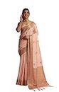 BE4ME.COM Women's Pure Lichi Silk Indian Wedding Wear kanjeevaram Saree with UnStitched Blouse Piece (Peach 0), Peach, free