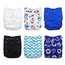 Babygoal 6pcs Baby Cloth Diaper Covers-Adjustable Reusable Washable Cloth Diaper Covers for Fitted Diapers and Prefolds Baby Gift Sets for Boy 6DCF02-CA