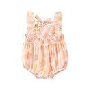 Comfy Clothing for Infant Baby Girl Floral Pattern Ruffle Sleeveless Back Lacing Baby Romper Summer Baby Climbing Clothes (Orange, 12-18 Months)