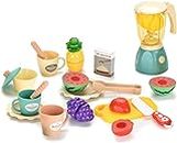 WELL ENTERPRISE Play Kitchen Accessories Set, Kids Cooking Toys, Toddlers Pots Pans Playset, Montessori Pretend Chef Cookware Appliance, Fake Food, Birthday Gift for Juice Shop