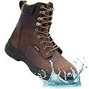 Ever Boots Men's Construction Work Boots - Waterproof, Lightweight Leather 8inch, Darkbrown, 9.5
