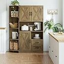 HOSTACK 60.4" Farmhouse Kitchen Pantry Storage Cabinet, Freestanding Hutch with Doors & Shelves, Buffet Sideboard with Microwave Stand, Coffee Bar with Drawers, Cupboard for Dining Room, Rustic Brown