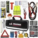 Kolo Sports Roadside Emergency Car Kit - 156-Piece Multipurpose Emergency Pack with Automotive Tools and First Aid Kit - Car Tool Kit Includes Heavy-Duty Jumper Cables and Tire Pressure Gauge