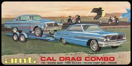 AMT 1223 CAL DRAG COMBO, 64 FORD GALAXIE, TRAILER, AND 65 FALCON FUNNY CAR MODEL
