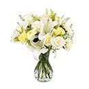 Bright Light | White, Cream Aquabloom Fresh Flower Arrangement with Vase | Designed by Arabella Bouquets | Flowers for Sympathy, Get well