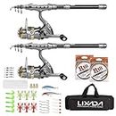 Lixada Telescopic Fishing Rod Carbon Fiber Fishing Pole Combo Set 1.5/1.8/2.1/2.4m 2PCS Spinning Reels Fishing Set with Carrier Bag and Lures