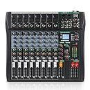 XTUGA CT80 8-Channel Professional Audio Mixer for Computer Recording Sound Controller Interface Built-in Digital Effect Studio Mixer with 48V Phantom Power,RCA Input/Output,MP3,Bluetooth,EQ