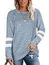 Famulily Womens Casual Color Block Long Sleeve Round Neck Blouses Sweatshirts Tops Fall Clothing(#01 Sky Blue,M)