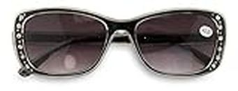 V.W.E. Women Bifocal Reading Sunglasses Reader Glasses Fashion Rhinestone Translucent, Black, Adult