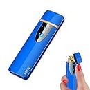 Mini Electric Lighters,Arc Lighter Rechargeable Usb Ultra Thin Windproof Lighter, Double-Sided Lighter, Tungsten Turbo Lighter Touch Switch Lighter Plasma Flameless Lighter with LED Battery Indicator (Blue)Blue)