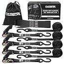 Otherya TIE Down Strap Ratchet Tie Down Straps - 4 Pk-15 Ft 1760 Lb Break Strength - Cargo Straps for Securing Motorcycle, Kayak, Truck, Trailer and Boat Lawn Equipment- Includes 4 Soft Loops （Black）