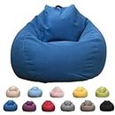Vivva Stuffed Animal Storage Bean Bag Chair Cover (No Filler) - Stuffable Zipper Beanbag Cover-Cotton Linen Memory Foam Beanbag Replacement Cover for Adults and Kids Without Filling 100X120CM Blue