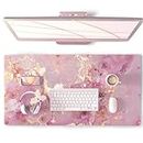 QIYI Large Mouse Pad, Cute Pink Desk Mat for Desktop, Women Girls PU Leather Waterproof Gaming Mousepad, Rose Gold Marble Computer PC Laptop Protector Writing Pads for School Office Home 31.5" x 15.7"