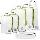 Compression Packing Cubes for Travel - Luggage and Backpack Organizer Packaging Cubes for Clothes (White and Green, 6 Piece Set), White/Green, 6Piece