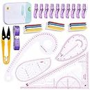 Sewing Ruler 4 Styles Clothing Patterning Ruler Sewing French Curve Ruler Metric Shaped Plastic Sewing Tools Include Fabric Chalk Sewing Clips Perfect for Designers, Pattern Maker, Sewing Templates