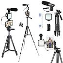Vlogging Kit for iPhone,Content Creator Kit Smartphone Vlogging Kit,YouTube Starter Kit,Cell Phone Tripod Stand Vlogger Kit with LED Light/Microphone/Adapter Cables