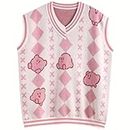 AETABP Kawaii Pink Sweater Vest Japanese Anime Cute Baggy Oversized Knit Vest for Girls Women Aesthetic Clothes (Pink Vest,M,Female,Adult,US,Alpha,Medium,Regular,Regular)