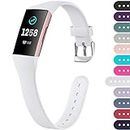 Ouwegaga Compatible with Fitbit Charge 4 Strap/Fitbit Charge 3 Strap, Soft Narrow Strap Replacement Sport Wristband for Women Men, Small White