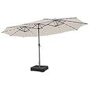 Tangkula 15FT Double-Sided Patio Umbrella with Solar Lights, Extra-Large Umbrella W/ 48 LED Lights & Auto-Charging Solar Panel, Outdoor Twin Market Umbrella W/Extra Weighted Base Stand (Beige)