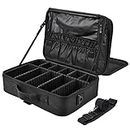 Extra Large Travel Makeup Bag Cosmetic Case Vanity Organiser Beauty Train Case with Shoulder Strap and Dividers Compartment, Black