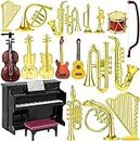 Dollhouse Musical Instruments, 18 Pcs Miniature Educational Violin Guitar Piano Drum Trumpet Mini Figurine Model Ornament for Mini House Musical Room Furnishin