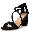 FS FIGASHURE Black/Rose Gold Criss Cross Straps Elegant Heels Sandals for Women 3 inch Heels Open Toe | zapatos de mujer de vestir elegantes, Black, 9