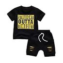 Infant Baby Boys Summer Clothes Letter Print T-shirt Tops Shorts with Pockets 2Pcs Outfit Set - Black (18-24 Months)