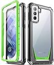 Poetic Guardian Case Designed for Samsung Galaxy S21+ Plus 5G 6.7 inch, Built-in Screen Protector Work with Fingerprint ID, Full Body Hybrid Shockproof Bumper Cover Case, Green/Clear