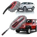 YeewayVeh Car Duster Kit, 2 Pack Car Dust Brush Set with Microfiber Pollen Dusters Scratch Free, Extendable Car Duster Brush & Dash Duster for Car Exterior Interior Cleaning Tools, Red&Gray
