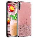VONZEE® Glitter Case Compatible with Redmi Note 8, Non Moving Glitter Stars Cover Soft TPU + Hard PC Bumper Bling Cover for Women Girls Protective Shockproof Phone Case (Pink)