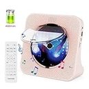 Qoosea Portable CD Player with 4000mAh Rechargeable Battery Desktop CD Player for Home CD Players with Speakers Bluetooth 5.0 Remote Control LCD Display FM Radio Timer USB AUX Headphone Port Pink